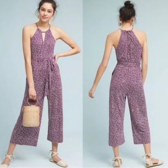 Maeve Anthropologie Clermont Purple and White Floral Jumpsuit Size Small - Picture 1 of 11